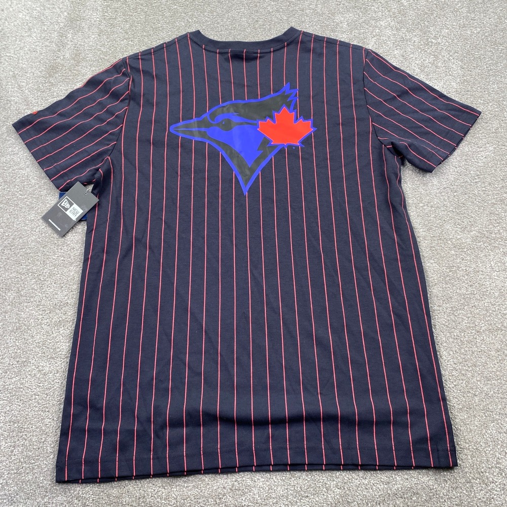 New Era Toronto Blue Jays T-Shirt Mens Large Navy Pinstripe MLB Graphic Tee - Picture 2 of 10